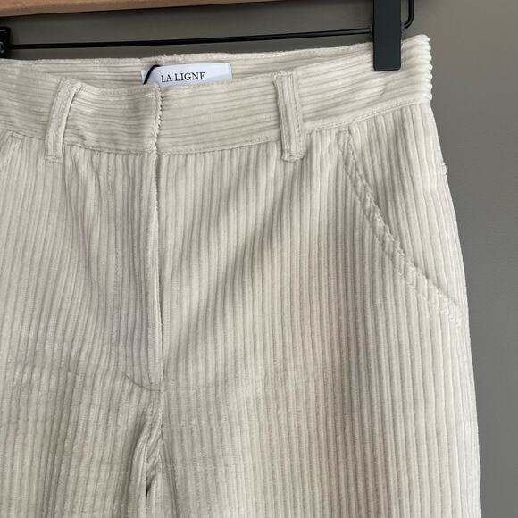LA LIGNE Reece Trouser Ivory Size 2 Cream Corduroy Pant High Rise Wide Leg Chic - Picture 10 of 16